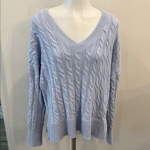Jones New York XL Thick Light Blue Cable Knit V-Neck Sweater Jones & Co